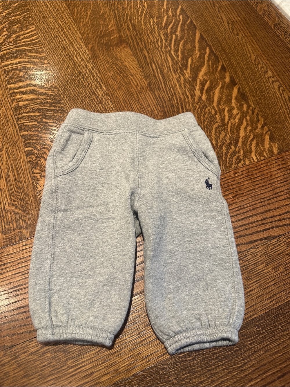Ralph Lauren Baby Boys Light Gray Fleece Sweatpants with Polo Pony